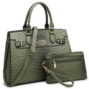 Dasein Army Green Handbag Top Handle Shoulder Bag Tote Work Bag with Pouch